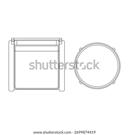 Top view outline of single seater sofa with round coffee table. Simple and elegant linear drawing highlighting proportion and layout.