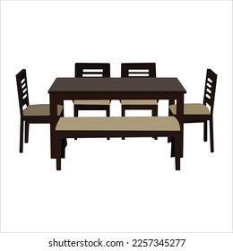 top view over dining table in dining room. ceramic dish decoration on wood and wooden table. set of dinner room. little fruit decoration.Room with wood dining table, white chairs and industrial lamp