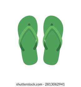 Top view of a pair of green flip-flops isolated on white, casual summer footwear vector illustration