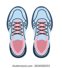 Top view pair of light blue and pink athletic running sneakers shoes vector design element