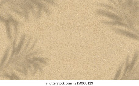 砂のテクスチャ背景にヤシの葉の影のトップビュー。ベクターイラストフラットレイココナツの枝と最小限の熱帯のコンセプトは、休日の夏の背景のためのコピー空間と茶色の色の葉のベクター画像素材