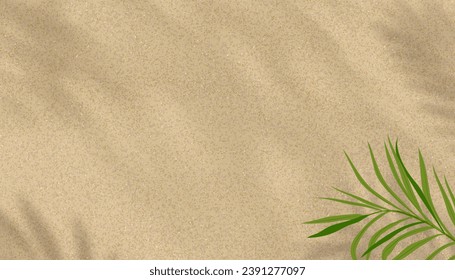 Vue de dessus d'ombre de feuille de palme sur fond texture de sable.Illustration vectorielle Lissage à plat Concept tropical minimal avec des feuilles de feuilles de coco sur fond marron avec place pour copie sur fond été