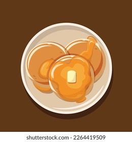 Top View Pancake with Honey and Butter Vector Illustration | Morning Breakfast