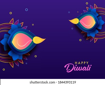 Vista Superior De Las Lámparas De Aceite De Corte De Papel (Diya) Sobre El Fondo Violento Para La Feliz Celebración Del Diwali.