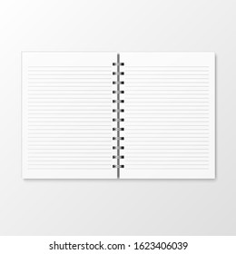 Top view of paper notebook mockup template isolated on white background, vector illustration