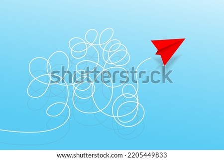 Top view of paper planes with doodle line. Concept of business, leadership, problem solution, success, education, teamwork, mission target, think different, standout vision, courage management