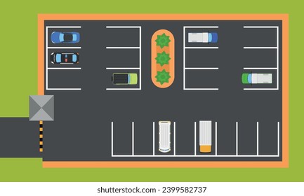 Top view of parking area. Parking spaces for cars, parking zone illustration, flat design style