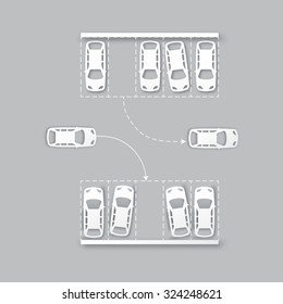 Top View Parking lot design - - cut from paper concept. Many cars parked. Vector illustration - eps10