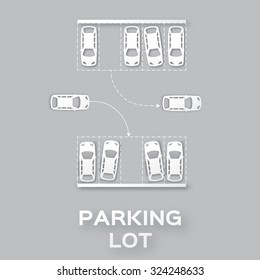 Top View Parking lot design - - cut from paper concept. Many cars parked. Vector illustration - eps10