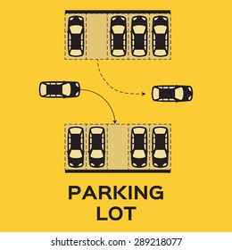 Top View Parking lot design. Many cars parked. Vector Illustration.  