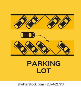 Top View Parking lot design. Many cars parked. Vector Illustration.  