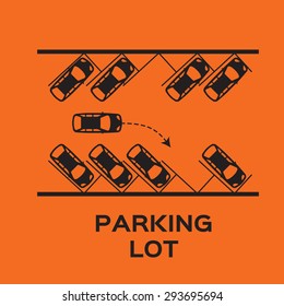 Top View Parking lot design. Many cars parked. Vector Illustration.  