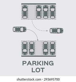 Top View Parking lot design. Many cars parked. Vector Illustration.  