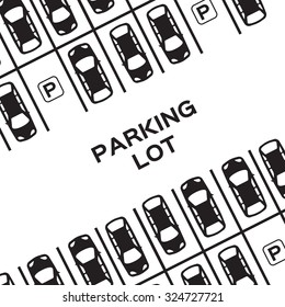 Top View Parking lot design. Many cars parked. Vector Illustration.  