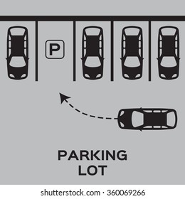 Top View Parking lot design. Many cars parked. Vector Illustration.  