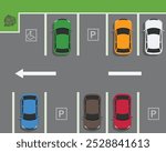 Top view parking zone area with cars