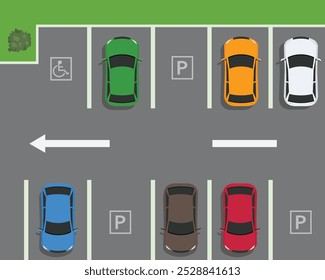Vista superior área da zona de estacionamento com carros