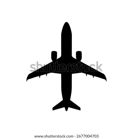 Top view passenger air plane silhouette vector flat illustration design.