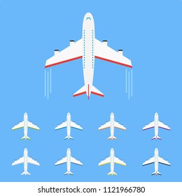 Top View Passenger Plane Colorful Vector Set