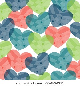 Top view of pattern of red heart shaped and colorful small jelly candies on pink background Valentine heart illustration.Textile pattern. 
