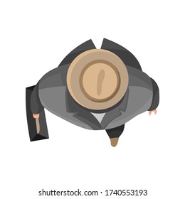 Top View People. Businnesman with hat and bag on