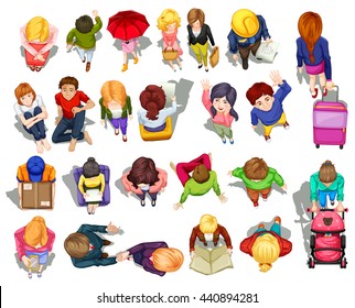 Top View Of People Doing Activities Illustration