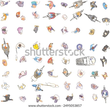 Top View of People on White Background - Vector EPS