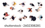 Top view of people set isolated. Men and women. View from above. Vector illustration. Male and female characters. Simple flat style design. Realistic silhouettes.