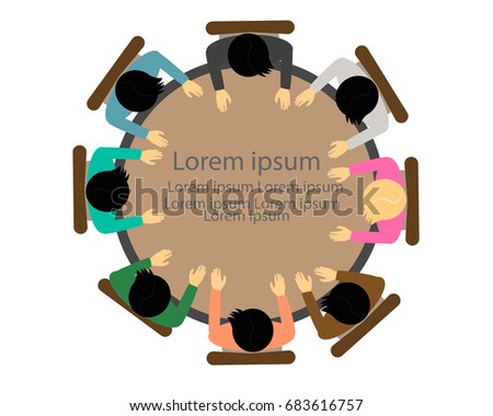 Top view people  work group brainstorming, startup. Flat vector illustration.