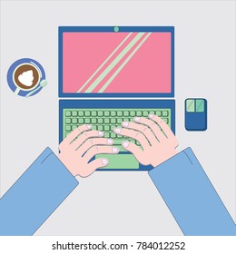 Top view of people working with laptop