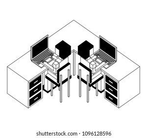 top view people works with computer at desk