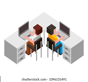 top view people works with computer at desk