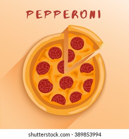 Top View of Pepperoni Pizza : Vector Illustration