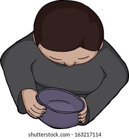 Top view of person looking into empty bowl