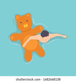 Top view persone floating on air mattress in