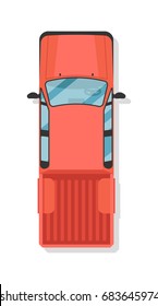 Top View Pick Up Truck Icon. Comfortable Auto Vehicle, People City Transport Isolated Vector Illustration In Flat Design.