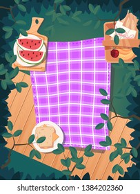 top view picnic summer design. can be use for greeting and invitation card. background , backdrop. vector illustration - Vector