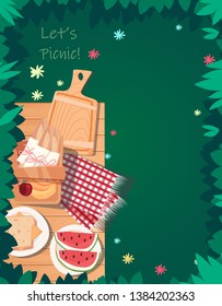 Top View Picnic Summer Design. Can Be Use For Greeting And Invitation Card. Background , Backdrop. Vector Illustration - Vector