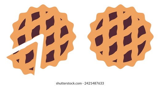 Top view of the pie. Cooked baked goods, desserts, accurate vector illustration
