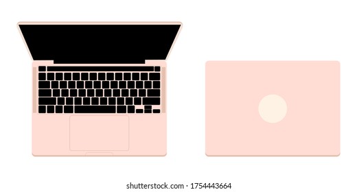 Top View Pink Modern Laptop Open And Closed Flat Design Vector Illustration Isolated On White Background