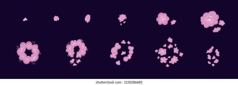 Juego de explosión de icono rosado en la parte superior de la vista. Ilustración de material vectorial aislada en el fondo de pizarra negra para el diseño gráfico de movimiento cómico de animación. EPS10