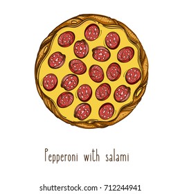 Top view of pizza. Figure for the design of the menu or packaging.