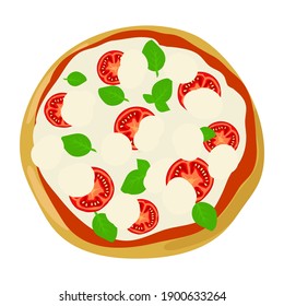 Pizza mit Draufsicht Margherita. Vektorgrafik