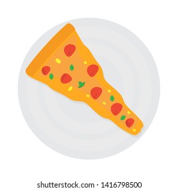 Top view of a pizza slice on a plate - Vector