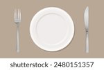 Top view of a plate, fork and knife