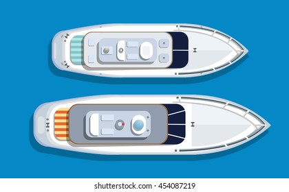 Top view pleasure boat tourist yacht to travel by sea transport