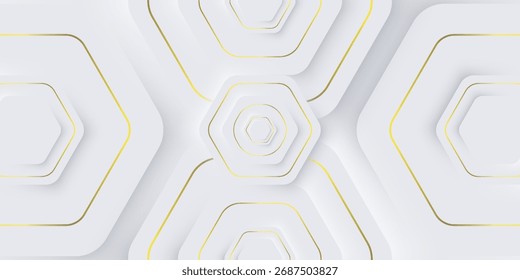 Podio de vista superior, diseño neumático brillante. Formas hexagonales brillantes con oro. Ilustración vectorial ligera, suave, clara y simple. Elegante fondo abstracto con espacio de copia.