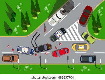 Top view police have arrested a traffic offender