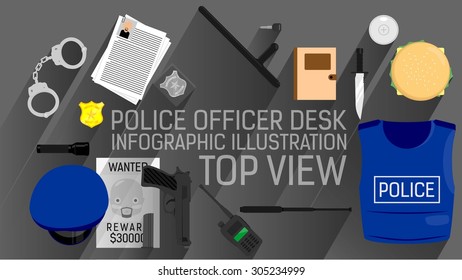 Top View Police Officer Desk Infographic Illustration