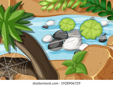 Top view of pond close up scene illustration